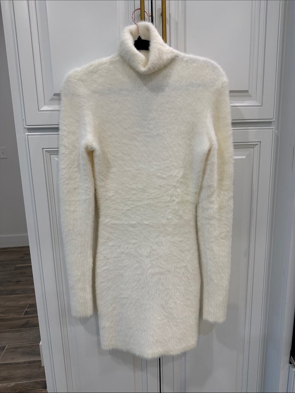 naked wardrobe Cream Fuzzy Turtleneck Sweater Dress